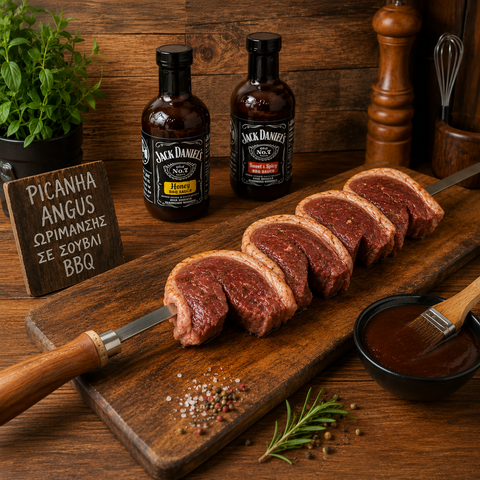 Picanha Angus Ωρίμανσης σε σουβλί ετοιμο για ψησιμο σε μαρινάδα bbq Αργεντινής 800gr