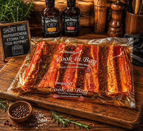 Short ribs μαριναρισμένα έτοιμα για τον φούρνο σε σακούλα ψησίματος