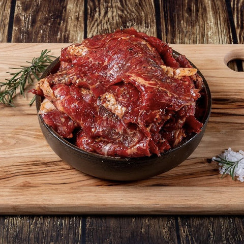Flank Steak Black Angus Creekstone USA, μαριναρισμένο με BBQ sauce και αρωματικά βότανα, ωμό φρέσκο μοσχαρίσιο κρέας grain fed, έτοιμο για ψήσιμο στη σχάρα, από το Siakos.gr
